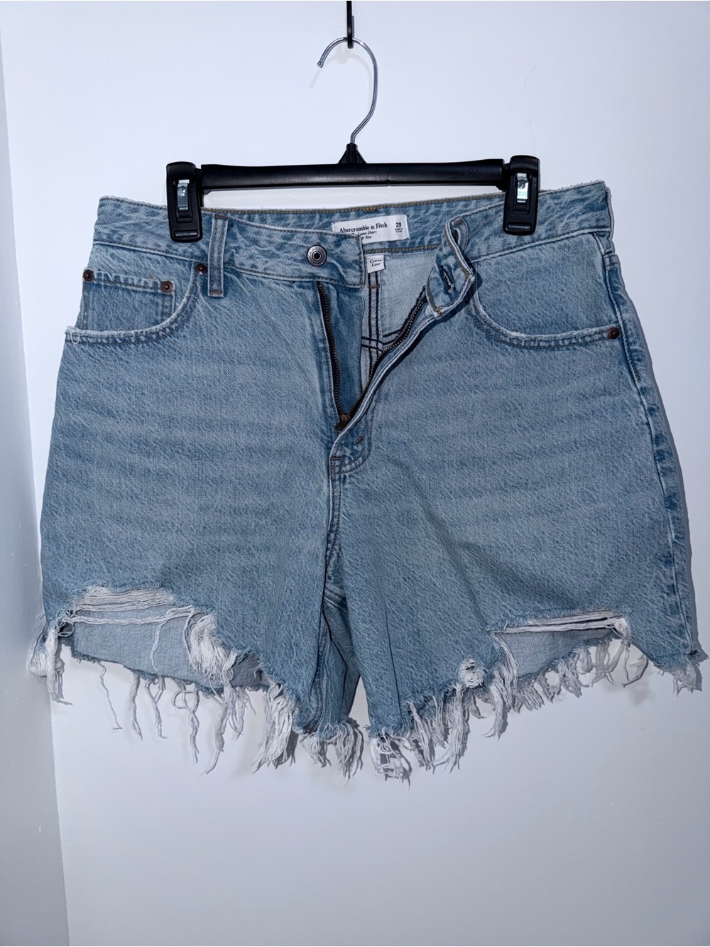 Abercrombie & Fitch Light Wash Frayed Hem Denim Shorts